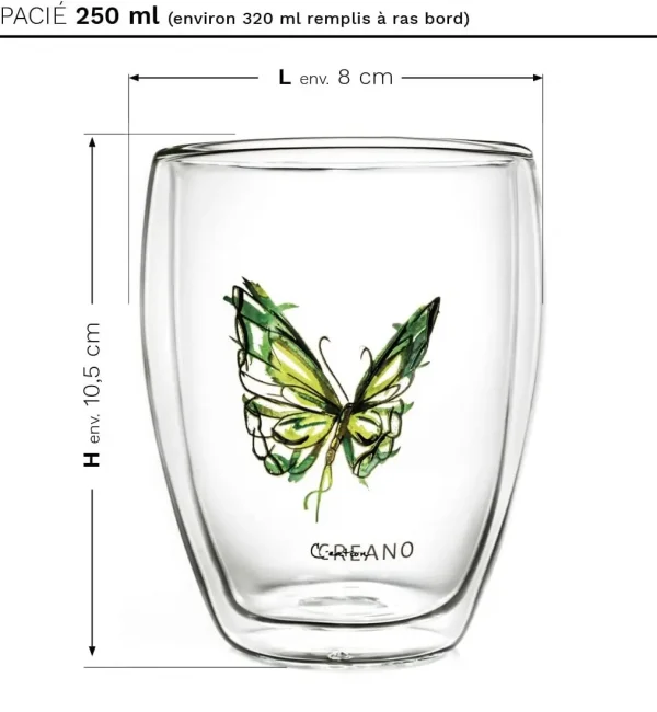Verre papillon vert, contenance 250 ml