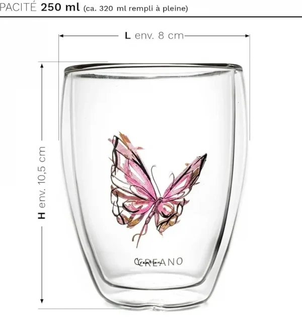 Verre papillon rouge, contenance 250 ml