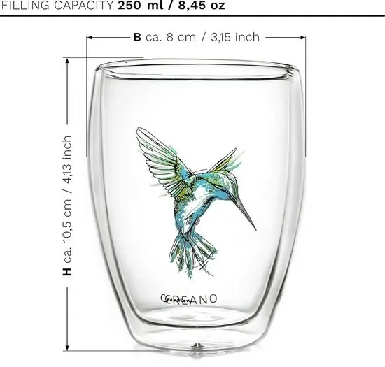 Verre colibri bleu, contenance 250 ml
