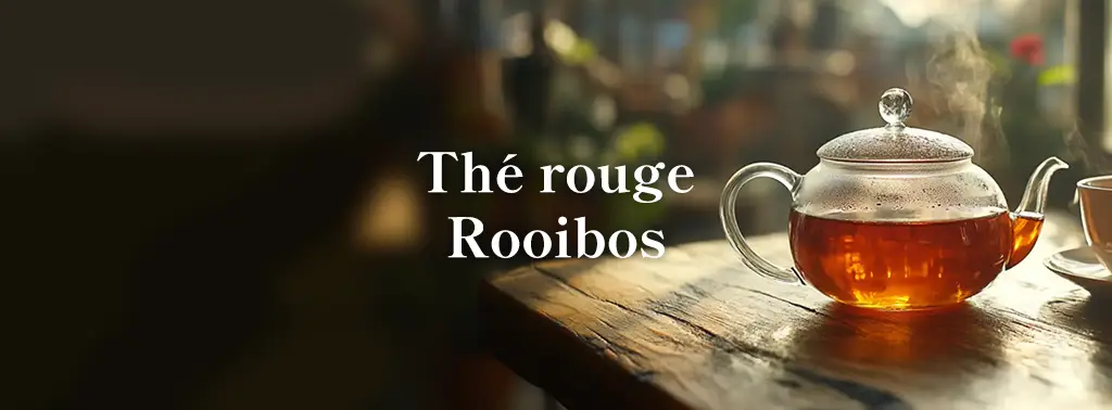 titre thé rouge rooibos théiere transparent et verre de rooibos