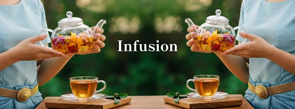 infusion tasse et théière en miroir